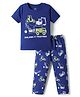 Doodle Poodle 100% Cotton Knit Half Sleeves T-Shirt & Pyjama Night Suit with Vehicle Print - Navy Blue