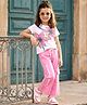 OLLINGTON ST. Cotton Knit Half Sleeves Top With Print &  Culottes Set - White & Pink