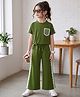 OLLINGTON ST. Sinker Knit Half Sleeves Top & Culottes Set With Lace Detailing - Olive Green