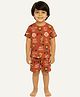 TIny Hugs Cotton Knit Half Sleeves Animal Printed Tee & Shorts Set - Rust