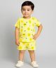 Tiny Hugs Cotton Knit Half Sleeves Lemon Printed Coordinating Tee & Shorts Set - Yellow