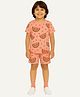 Tiny Hugs Cotton Knit Half Sleeves Watermelon & Hearts  Printed Coordinating Tee & Shorts Set - Peach