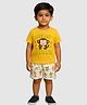 Tiny Hugs Cotton Knit Half Sleeves Monkey Printed Tee & Shorts Set - Yellow