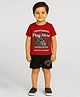 Tiny Hugs Cotton Knit Half Sleeves Play Hard Text Printed Tee & Shorts Set - Red