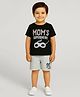 Tiny Hugs Cotton Knit Half Sleeves Moms Superhero Text Printed Tee & Shorts Set - Black