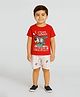 Tiny Hugs Cotton Knit Half Sleeves Feel Music Text Printed Tee & Shorts Set - Red