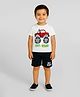 Tiny Hugs Cotton Knit Half Sleeves Off Road Text & Monster Truck Printed Tee & Shorts Set - White