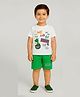 Tiny Hugs Cotton Knit Half Sleeves Typography & Dinosaur Printed Tee & Shorts Set - White