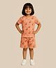 Tiny Hugs Cotton Knit Half Sleeves Coconut Printed Coordinating Tee & Shorts Set - Peach