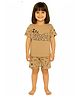 Tiny Hugs Cotton Knit Half Sleeves Snooze Text Printed Tee & Shorts Set - Brown