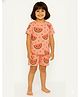 Tiny Hugs Cotton Knit Half Sleeves Watermelon & Hearts Printed Coordinating Tee & Shorts Set - Peach