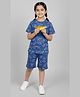 Tiny Hugs Cotton Knit Half Sleeves Paper Plane Printed Coordinating Tee & Shorts Set - Navy Blue