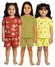 Tiny Hugs Cotton Knit Pack Of 3 Half Sleeves Animals & Lemons Printed Coordinating Tees & Shorts Set - Red Green & Yellow