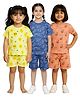 Tiny Hugs Cotton Knit Pack Of 3 Half Sleeves Lemons & Coconuts Printed Coordinating Tees & Shorts Set- Yellow Navy Blue & Peach
