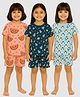 Tiny Hugs Cotton Knit Pack Of 3 Half Sleeves Watermelon Penguin & Space Theme Printed Tees & Shorts Set - Peach Sky & Navy Blue