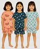 Tiny Hugs Cotton Knit Pack Of 3 Half Sleeves Watermelon Penguin & Space Theme Printed Tees & Shorts Set - Peach Sky & Navy Blue