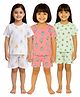 Tiny Hugs Cotton Knit Pack Of 3 Half Sleeves Popcorns & Avacado Printed Coordinating Tees & Shorts Set- White Pink &  Green