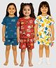 Tiny Hugs Cotton Knit Pack Of 3 Half Sleeves Typography Animals & Star Printed Tees & Shorts Set - Navy Blue Red &  White