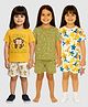 Tiny Hugs Cotton Knit Pack Of 3 Half Sleeves Star & Animal  Printed Tees & Shorts Set - White Green & Yellow