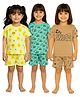 Tiny Hugs Cotton Knit Pack Of 3 Half Sleeves Lemons & Snooze Text Printed Coordinating Tees & Shorts Set - Brown Yellow & Blue