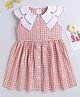 Bright Stars KIDSWEAR Cotton Woven Front Open Checks Layered Scallop Collar Dress Coral 5-6 Years
