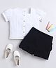 Bright Stars KIDSWEAR Waffle Knit Half Puffed Sleeves Textured Top & Skort Set - White & Black