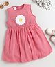 Bright Stars KIDSWEAR Cotton Woven Sleeveless Checked Floral Patch Embroidered Dress - Red