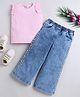 Bright Stars KIDSWEAR Waffle Knit Sleeveless Solid Top & Pearl Embellished Jeans - Blue