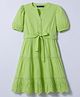 Pine Kids 100% Cotton Woven Half Sleeves Tiered Frock With Belt - Lime Green