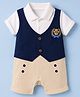 Babyhug Interlock Knit Half Sleeves Bear Embroidered Party Romper - Navy Blue