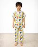 Anthrilo Pure Cotton Knit Half Sleeves Dinosaur Printed Coordinating Tee & Pant Night Suit - White