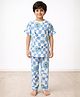 Anthrilo Pure Cotton Knit Half Sleeves Checked & Earth Printed Coordinating Tee & Pant Night Suit - White