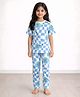 Anthrilo Pure Cotton Knit Half Sleeves Checked & Earth Printed Coordinating Tee & Pant Night Suit - White