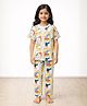 Anthrilo Pure Cotton Knit Half Sleeves Dinosaur Printed Coordinating Tee & Pant Night Suit - White