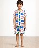 Anthrilo Pure Cotton Knit Half Sleeves Fruits Printed Coordinating Tee & Shorts Night Suit - White
