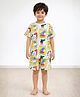Anthrilo Pure Cotton Knit Half Sleeves Dinosaur Printed Coordinating Tee & Shorts Night Suit - White