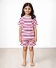 Anthrilo Pure Cotton Knit Half Sleeves Striped Coordinating Tee & Shorts Night Suit - Red & White