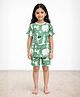 Anthrilo Pure Cotton Knit Half Sleeves Animal Printed Tee & Shorts Night Suit - Green