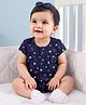 Babyhug 100% Cotton Interlock Knit Half Sleeves Romper & Head Band With Floral Print - Navy