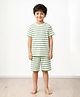 Anthrilo Pure Cotton Knit Half Sleeves Striped Coordinating  Tee & Shorts Night Suit - Green & White
