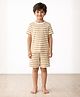 Anthrilo Pure Cotton Knit Half Sleeves Striped Tee & Shorts Night Suit - Beige & White