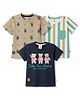 Mini Donuts Sinker Knit Half Sleeves T-Shirts with Teddy Print Pack of 3 - Navy Blue Off White & Beige
