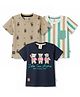 Mini Donuts Sinker Knit Half Sleeves T-Shirts with Teddy Print Pack of 3 - Navy Blue Off White & Beige