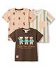 Mini Donuts Sinker Knit Half Sleeves T-Shirts with Teddy Print Pack of 3 - Brown Off White & Peach