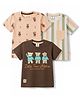 Mini Donuts Sinker Knit Half Sleeves T-Shirts with Teddy Print Pack of 3 - Brown Off White & Peach