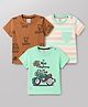 Mini Donuts Cotton Knit T-Shirts Half Sleeves Round Neck Graphic Green 6-12 Months Pack of 3