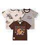 Mini Donuts Cotton Knit Half Sleeves Striped Sports & Nautical Theme Printed T-Shirts Pack of 3 - Brown Beige & OffWhite