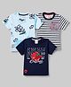 Mini Donuts Cotton Knit Half Sleeves Striped Sports & Nautical Theme Printed T-Shirts Pack Of 3 -Light & Navy Blue & OffWhite