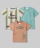 Mini Donuts Cotton Knit Half Sleeves Striped Text & Beach Theme Printed T-Shirts Pack of 3 - Light Brown OffWhite & Sea Green
