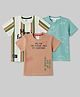 Mini Donuts Cotton Knit Half Sleeves Striped Text & Beach Theme Printed T-Shirts Pack of 3 - Light Brown OffWhite & Sea Green